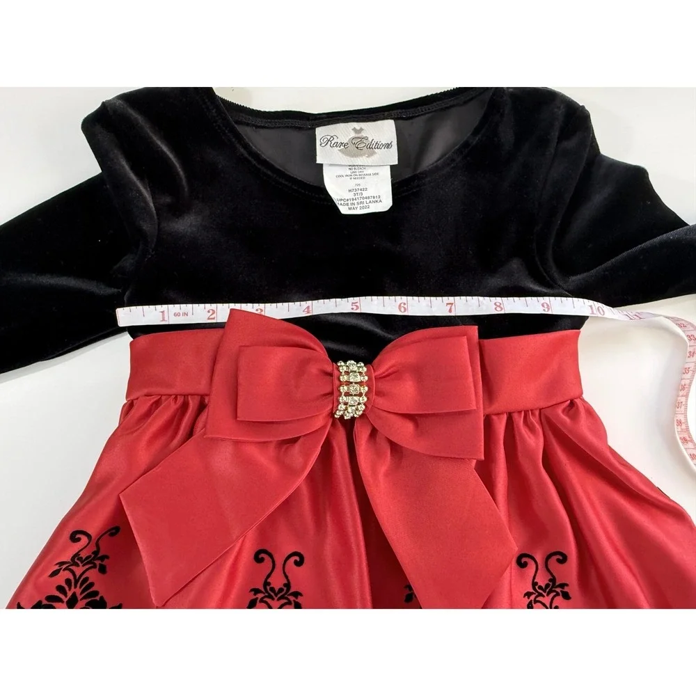 Rare Editions Girls 3T Black Velvet Red Damask Holiday Christmas Dress‎ H737422